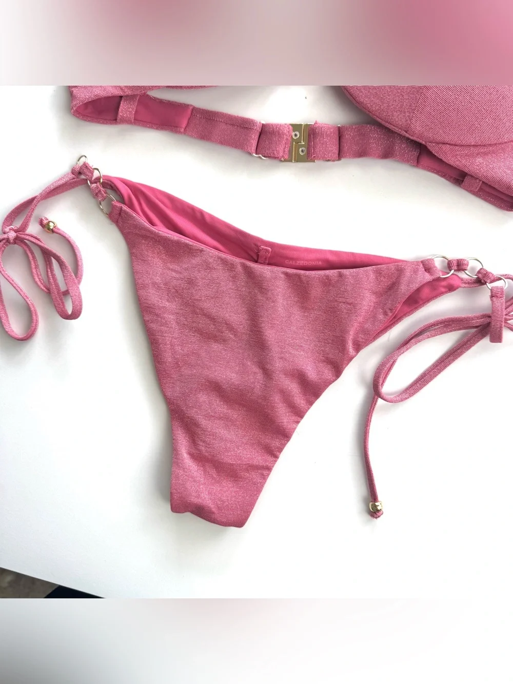 Calzedonia Women’s S Pink Shimmer 2 Pc Bikini Set Super Push Up Top & Scrunch